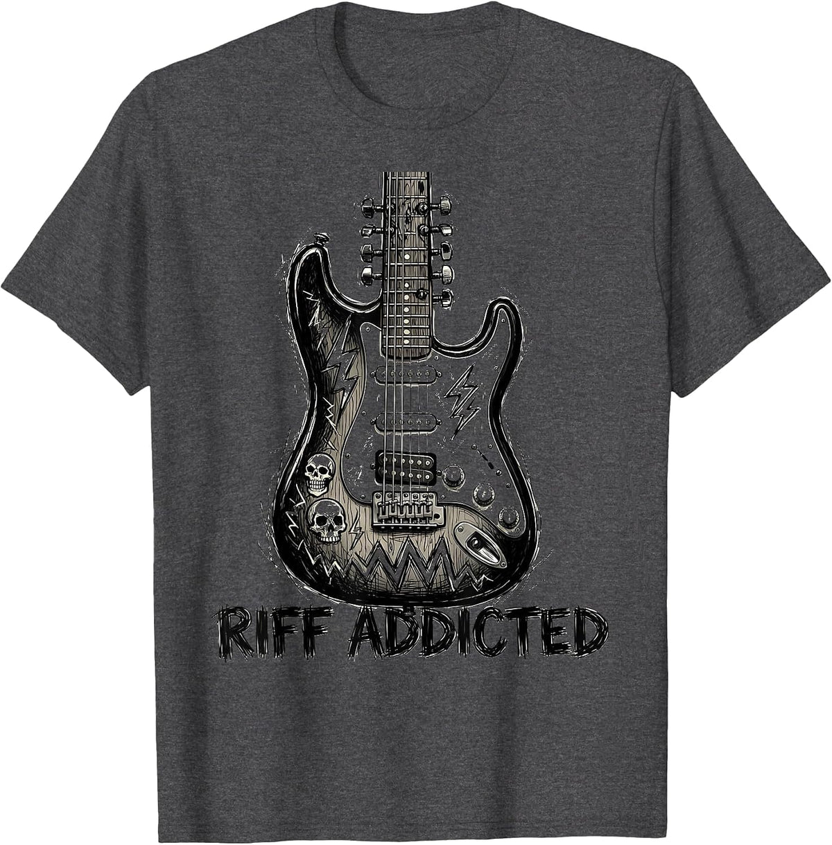 Riff Addicted Heavy Metal Guitar Design T-Shirt - Dark Heather Grey