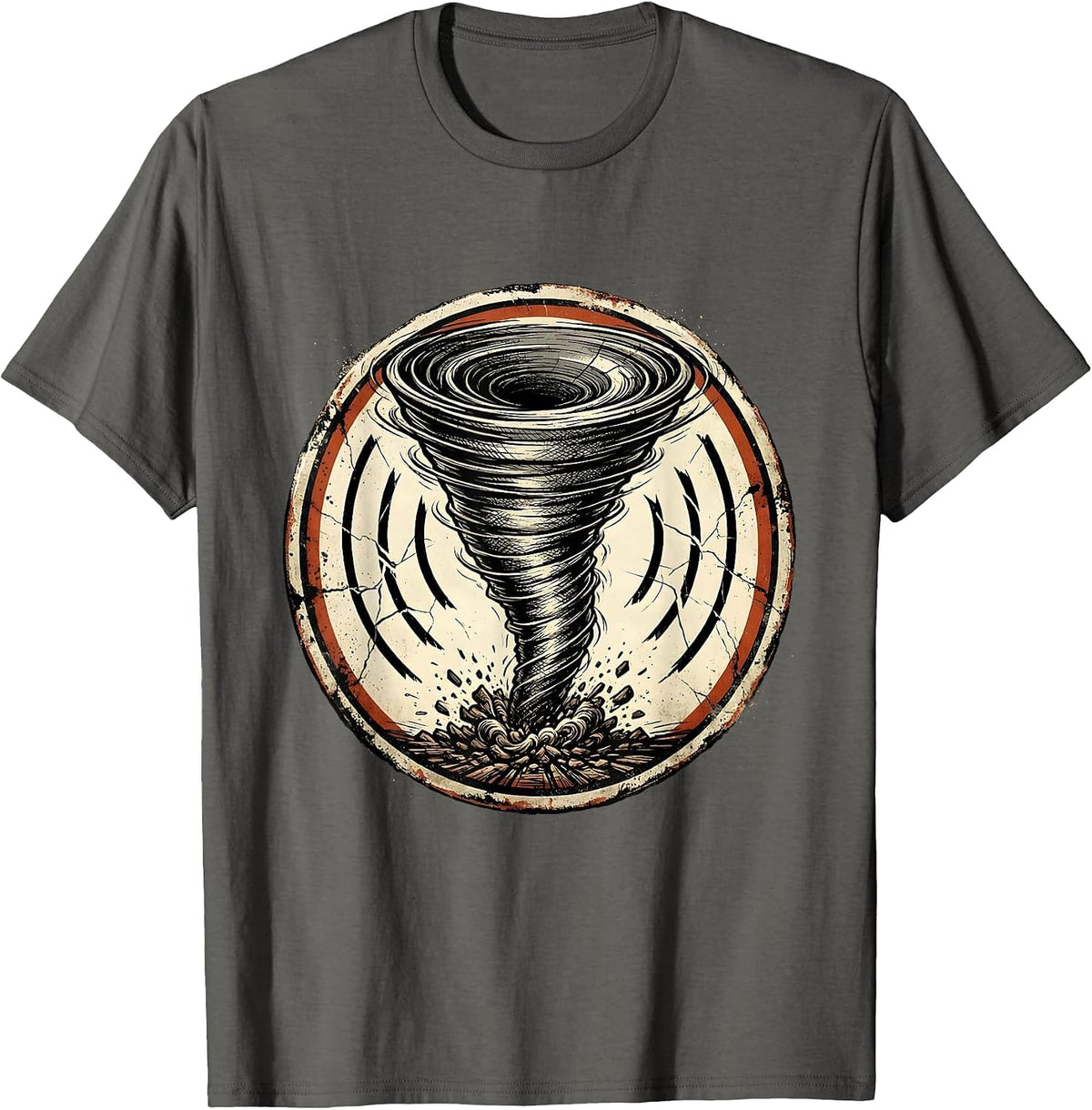 Sealed Tornado Badge Distressed Storm Chaser Meteorology T-Shirt - Asphalt Grey