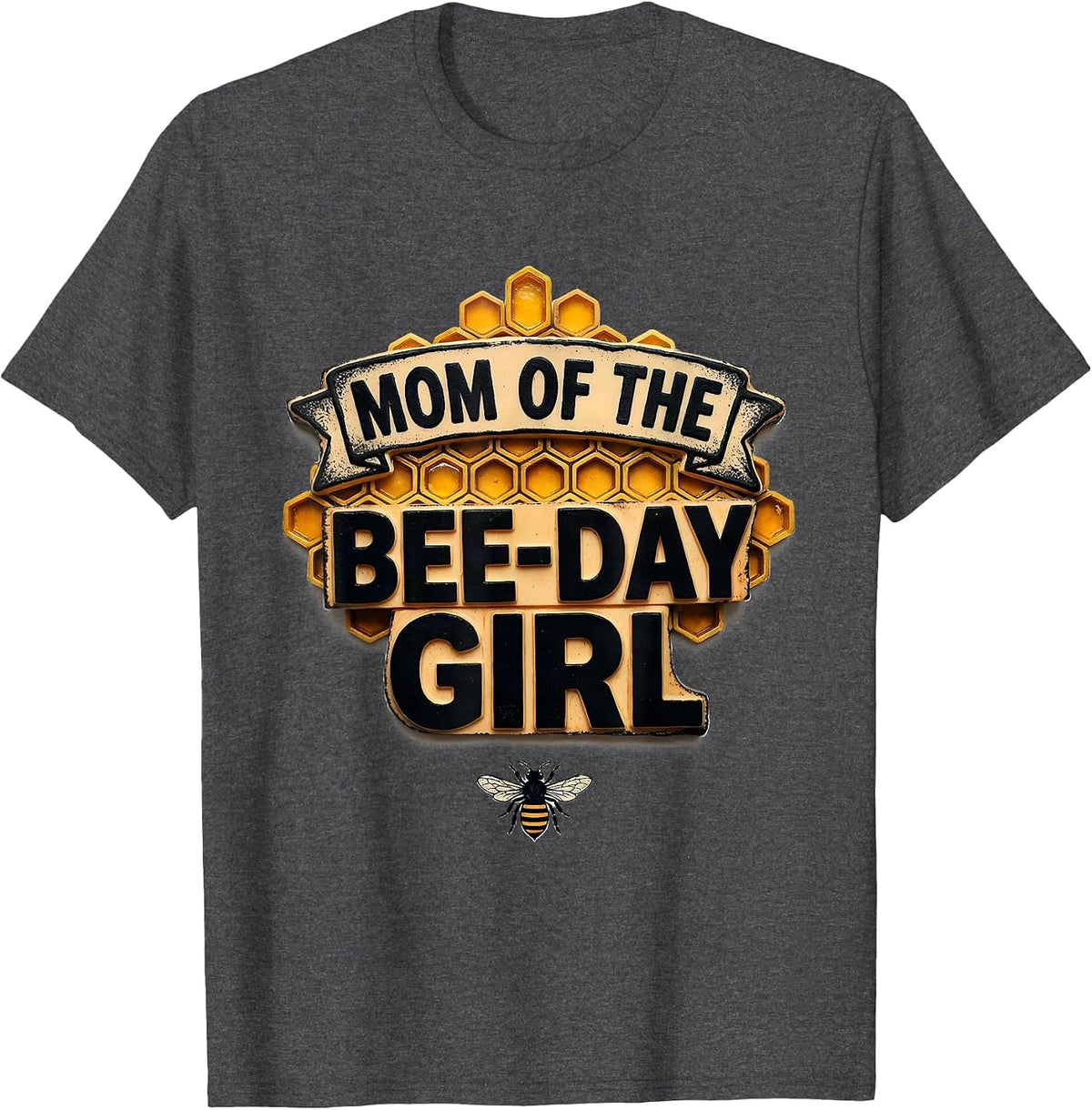 Men's Mom Of The Bee-Day Girl Rubber Stamp Bee Birthday Matching T-Shirt - Dark Heather Grey