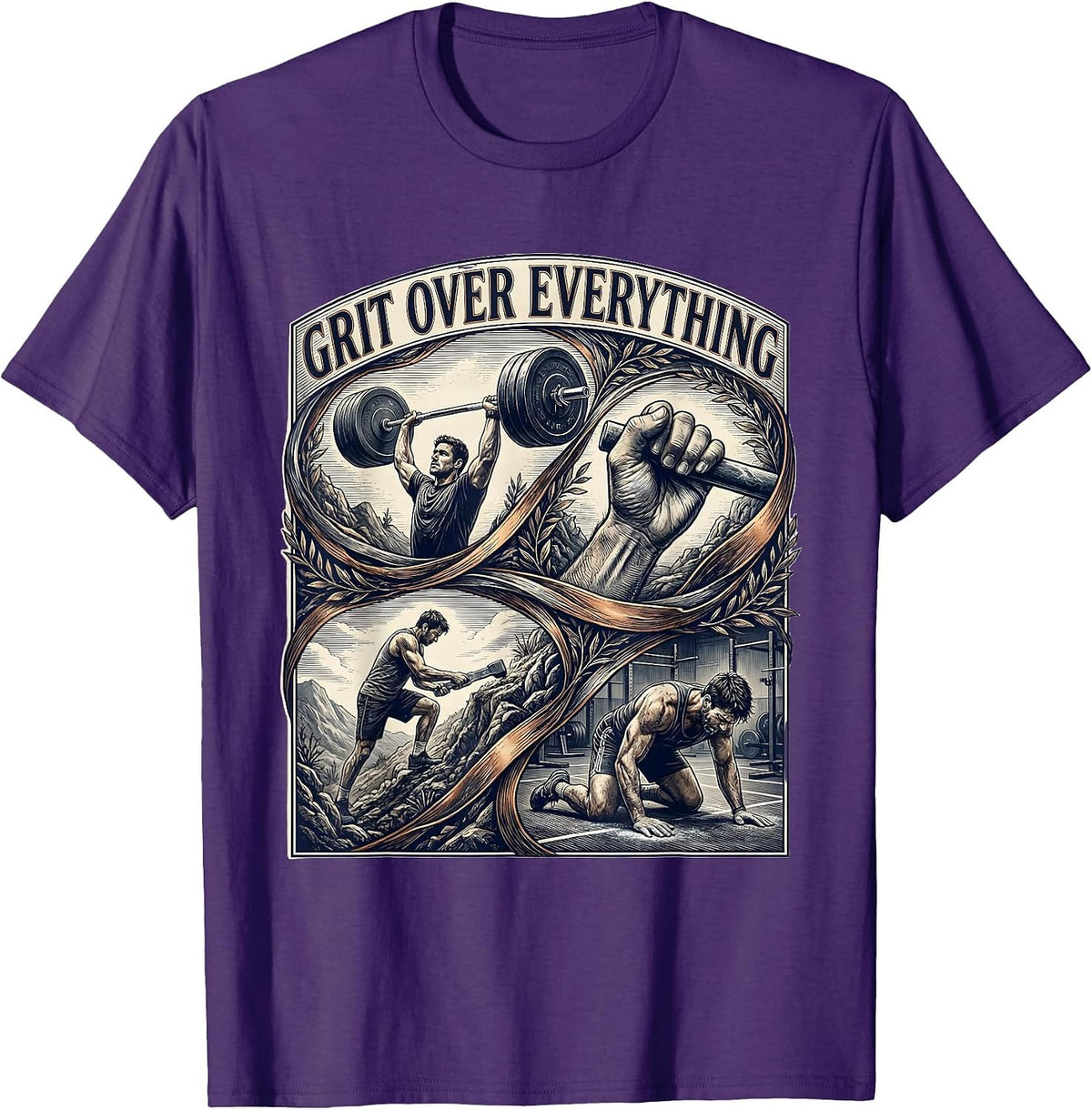 Grit Over Everything Motivational Graphic Design T-Shirt - Purple