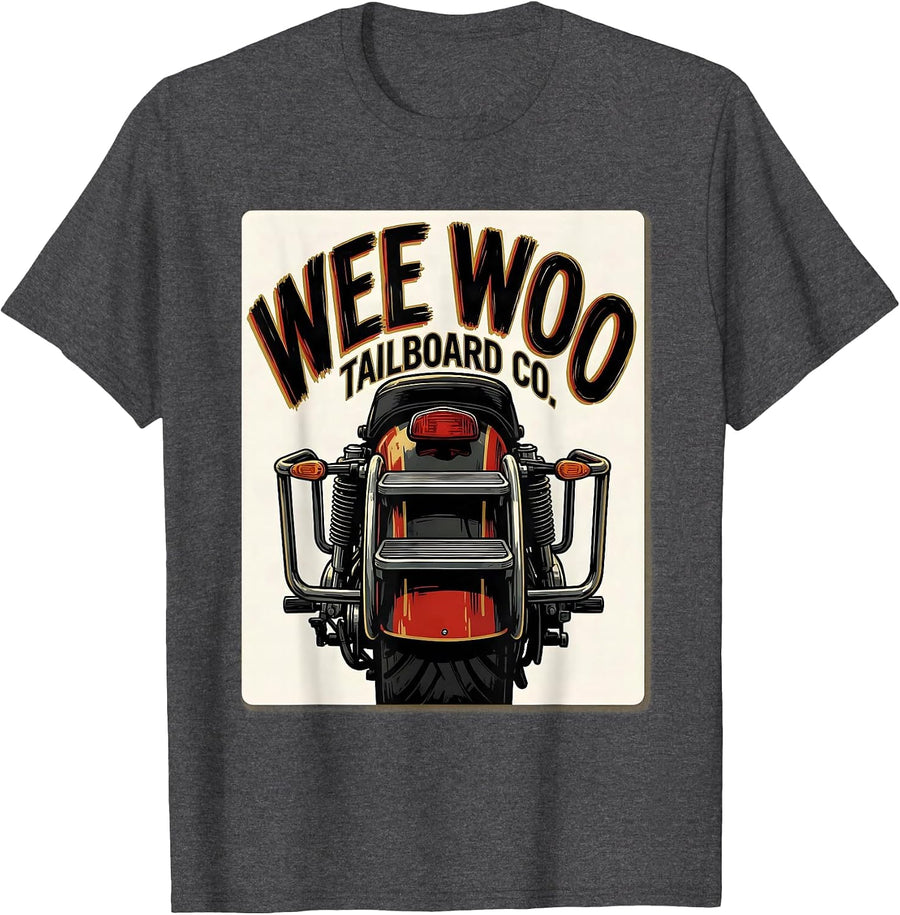 Men's WEE WOO TAILBOARD CO Firefighter Crew Humor Fire Department T-Shirt - Dark Heather Grey