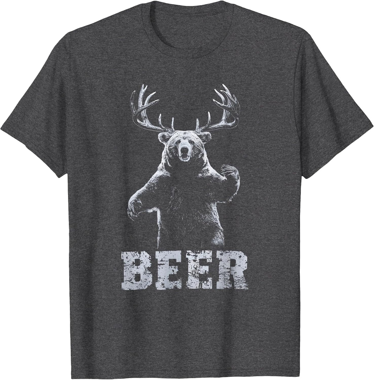 Vintage Bear Deer Hunter Funny Beer Drinker and Hunting T-Shirt - Dark Heather Grey