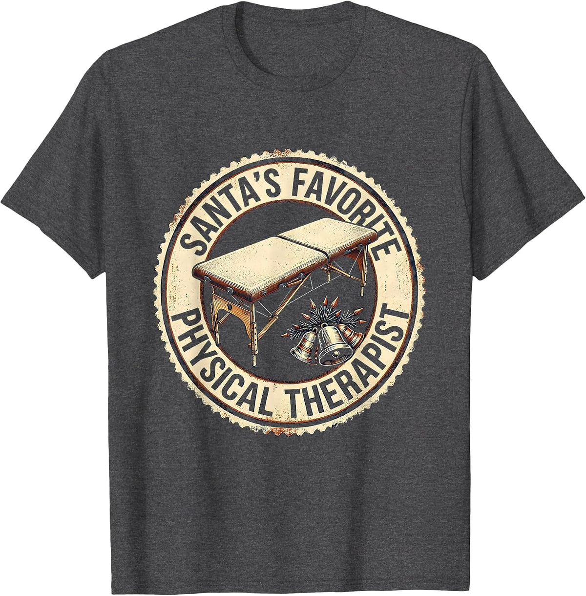 Santa's Favorite Physical Therapist Rubber Stamp Retro T-Shirt - Dark Heather Grey