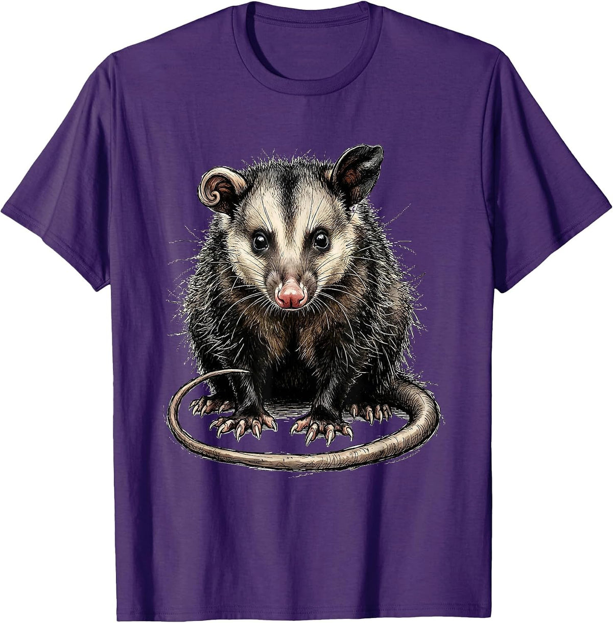 Men's Seated Opossum Hand-Sketched Funny Animal Meme T-Shirt - Purple