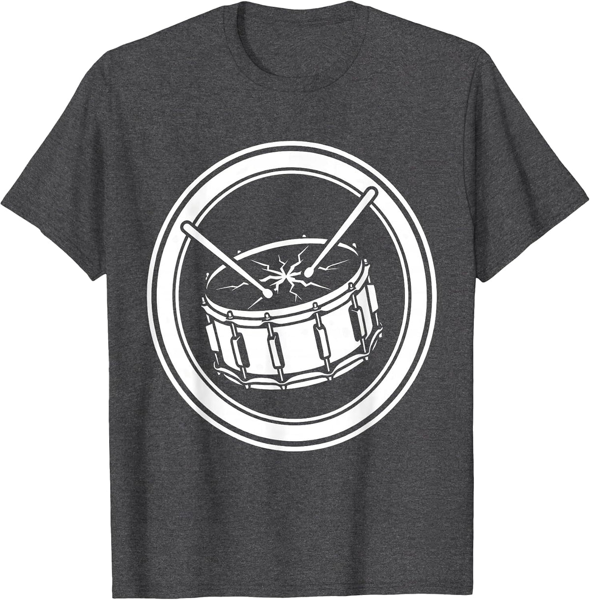 Crossed Drumsticks Cracked Snare Drum Rock Graphic T-Shirt - Dark Heather Grey