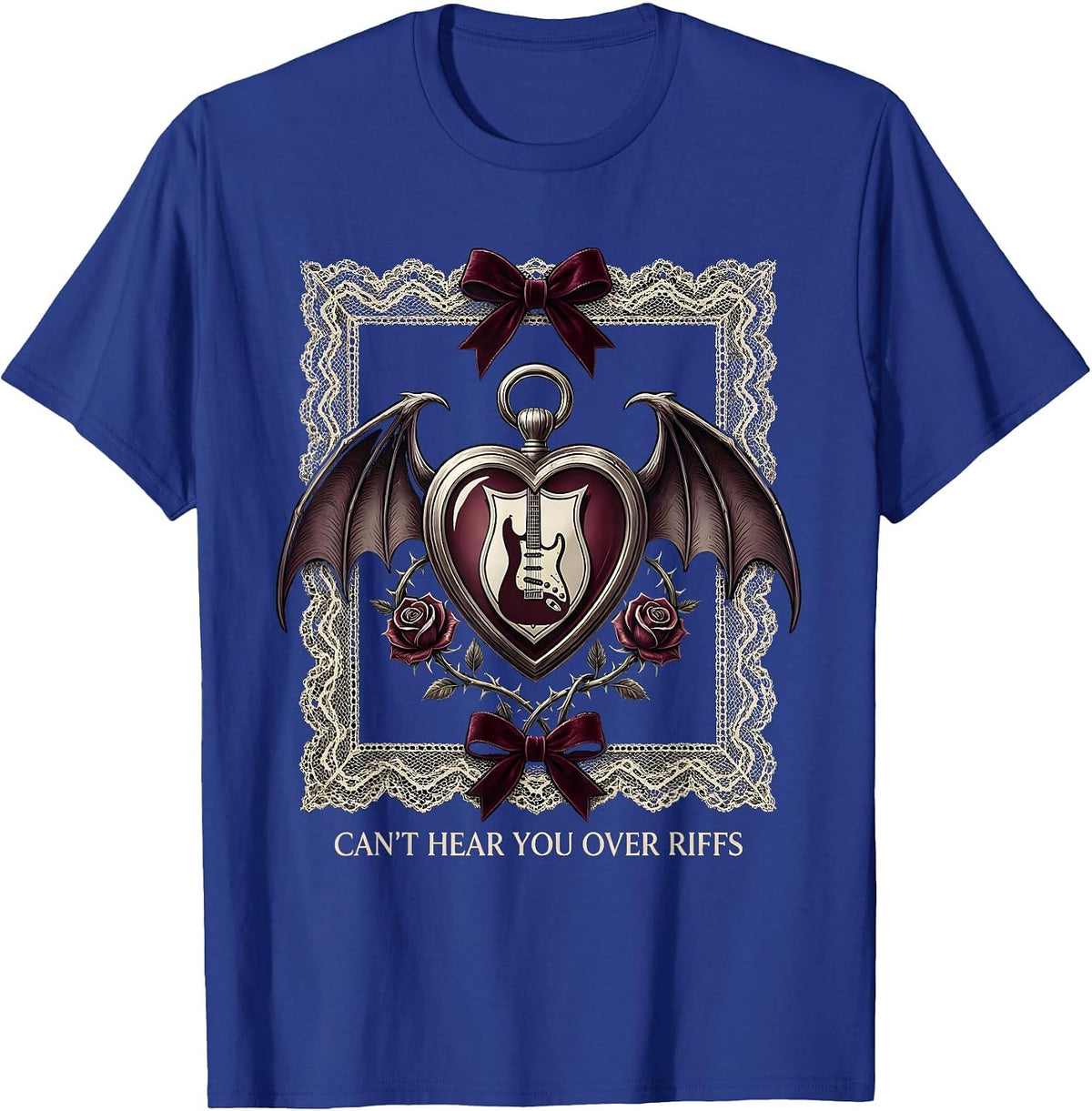 Can't Hear You Over Riffs Heavy Metal Design T-Shirt - Royal Blue