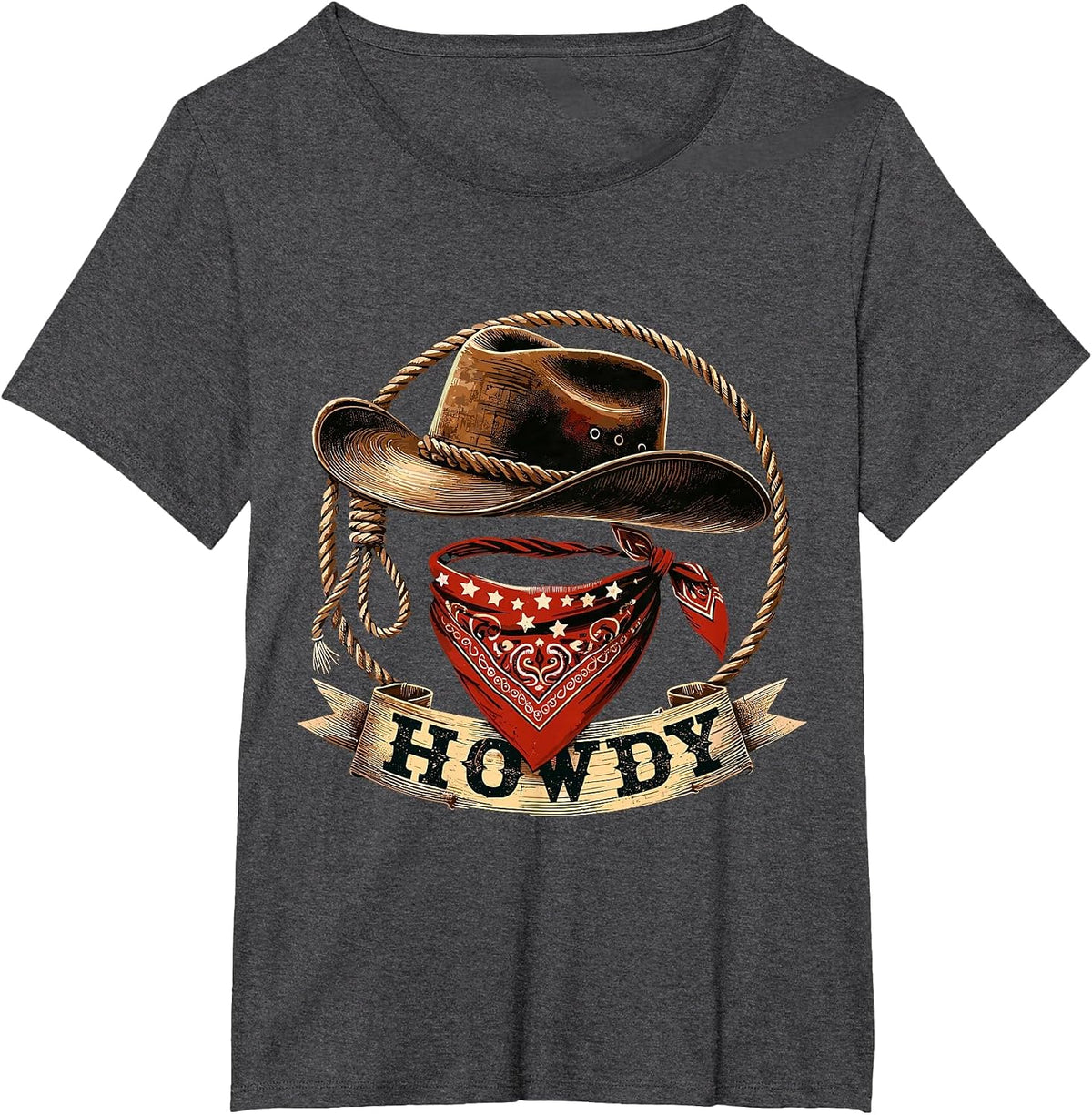 Howdy Western Cowboy Hat Rodeo T-Shirt - Dark Heather Grey