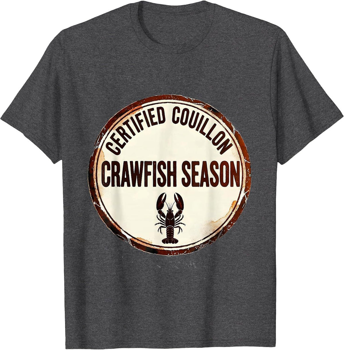 Certified Couillon Crawfish Season Rubber Stamp Mardi Gras T-Shirt - Dark Heather Grey