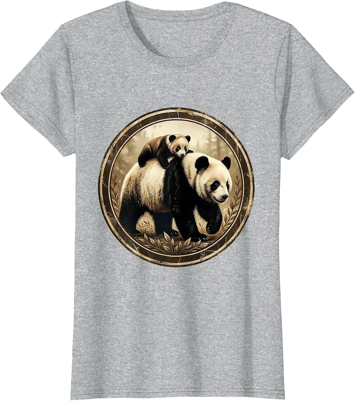 Mama Panda Carrying Cub Cute Wildlife Design T-Shirt - Heather Grey