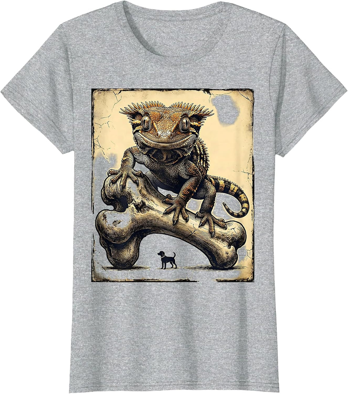 Women's Crested Gecko Distressed Reptile Lover Gift T-Shirt - Heather Grey