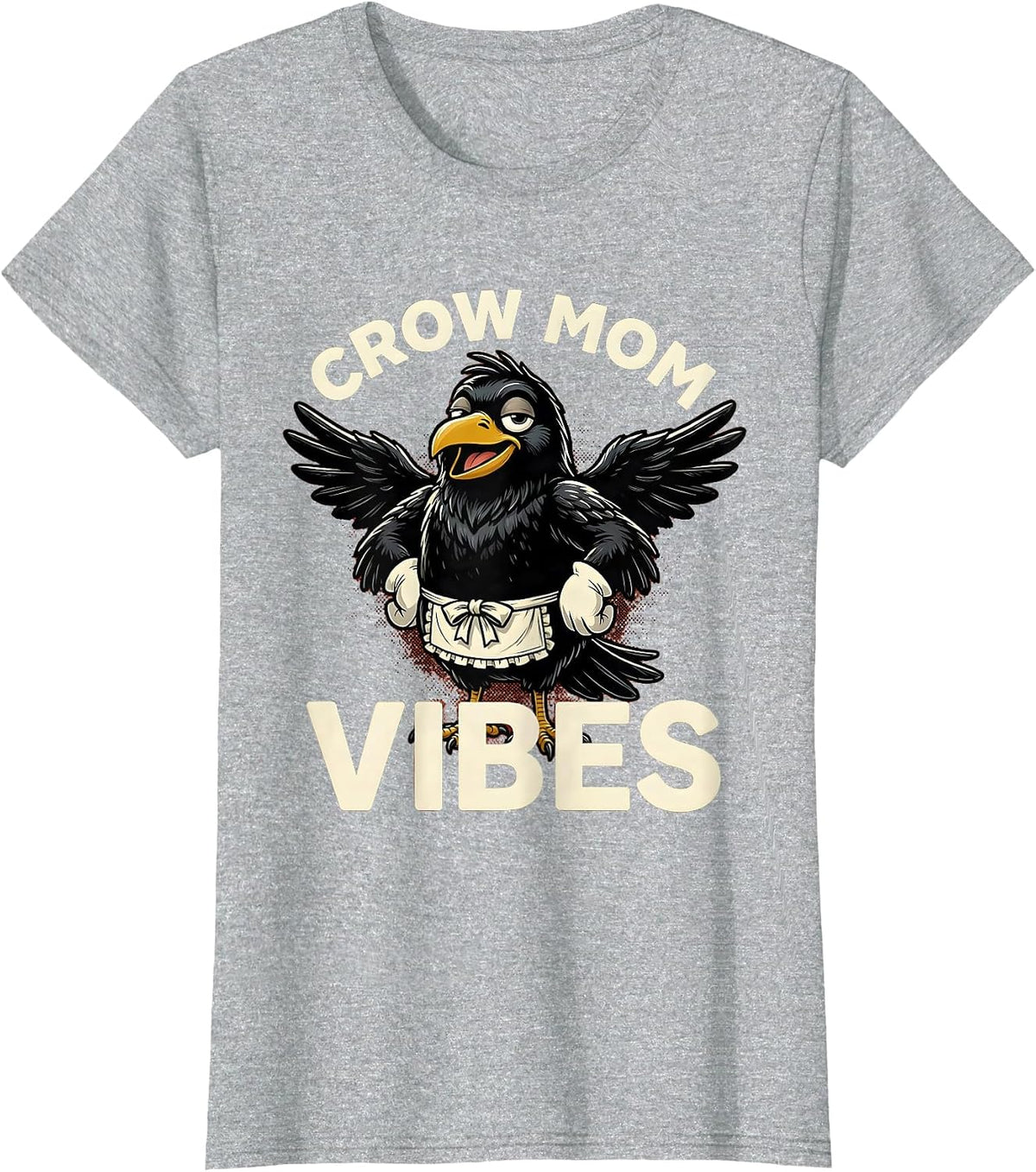 Crow Mom Vibes Dark Bird Lover Design T-Shirt - Heather Grey