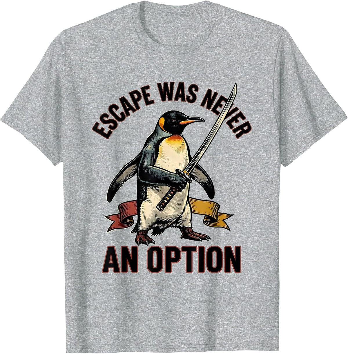Men's Escape Was Never An Option Tattoo Penguin Martial Arts Humor T-Shirt - Heather Grey