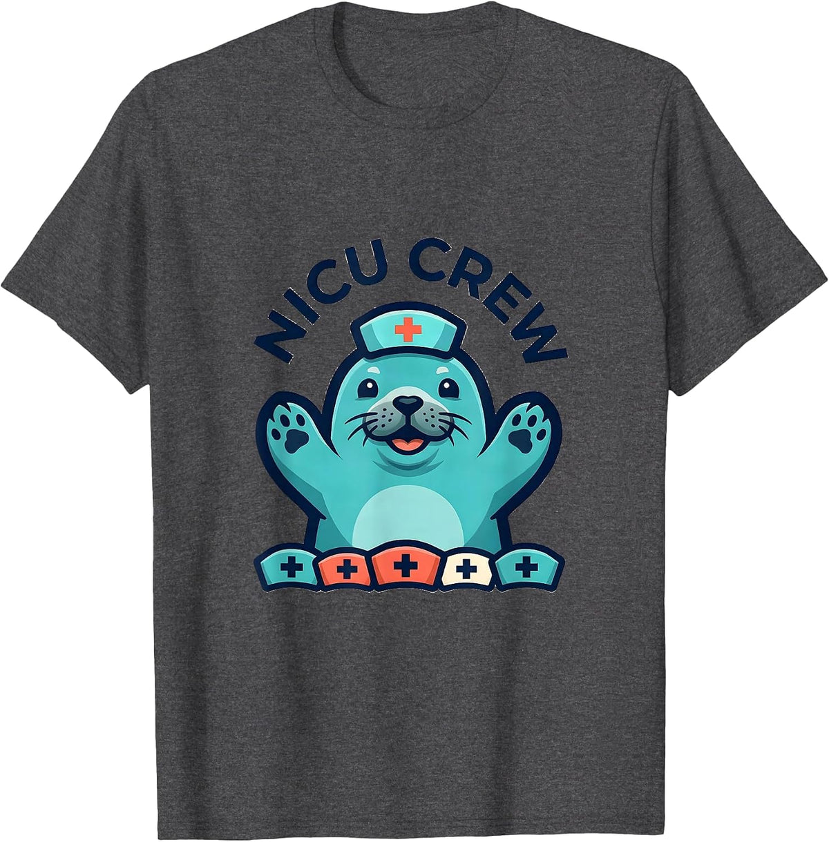 Men's NICU Crew Bold Seal Pup Nurse NICU Pediatric Nurse T-Shirt - Dark Heather Grey