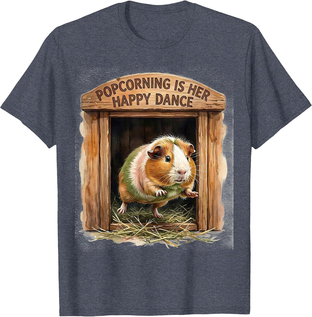 Popcorning Is Her Happy Dance Cute Guinea Pig Humor Pet T-Shirt - Heather Blue