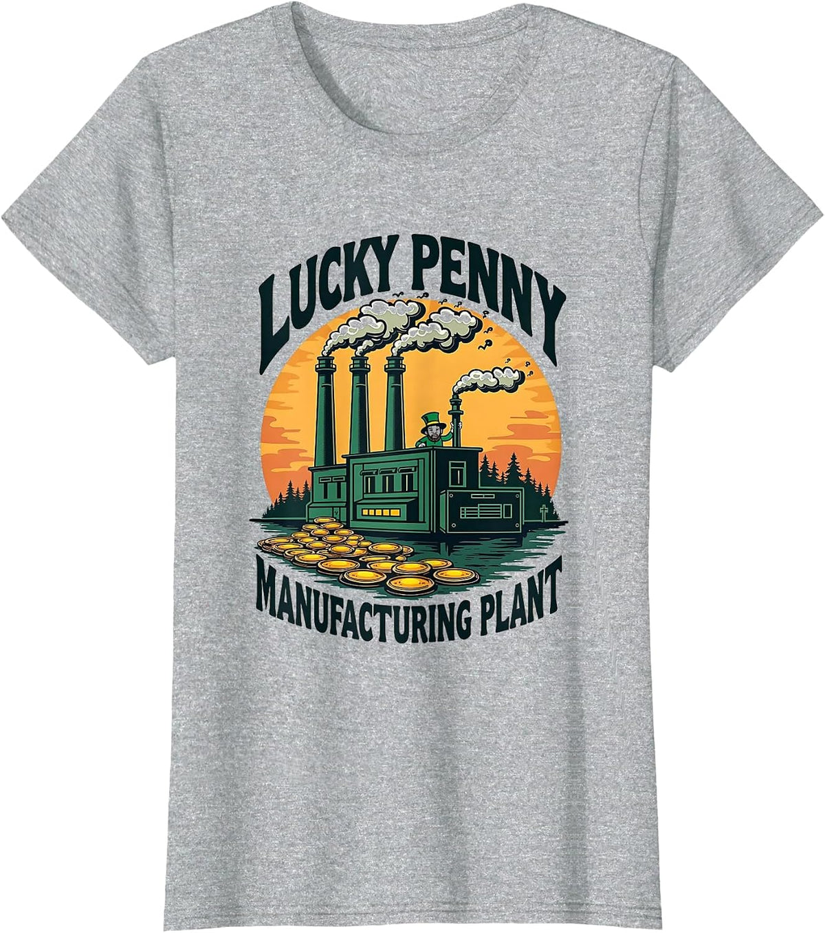 Lucky Penny Manufacturing Plant St Patricks Design T-Shirt - Heather Grey