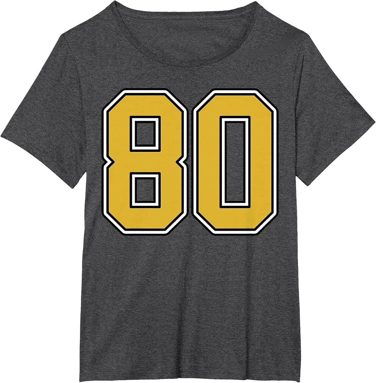 Old Gold Black White Sports Number 80 Jersey Uniform Player T-Shirt - Dark Heather Grey