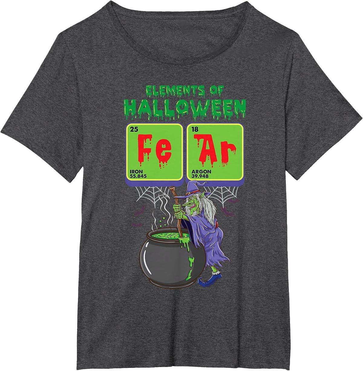 Periodic Table Science Funny Elements of Halloween Witch T-Shirt - Dark Heather Grey