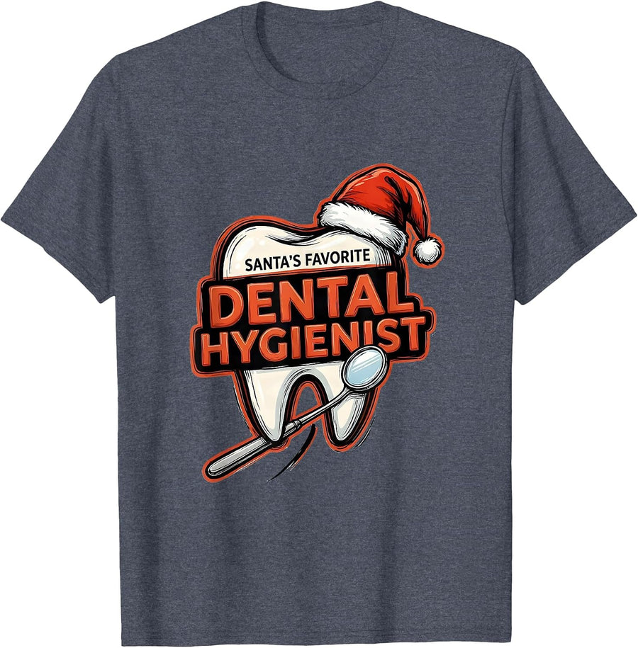 Santa's Favorite Dental Hygienist Funny Christmas Occupation T-Shirt - Heather Blue