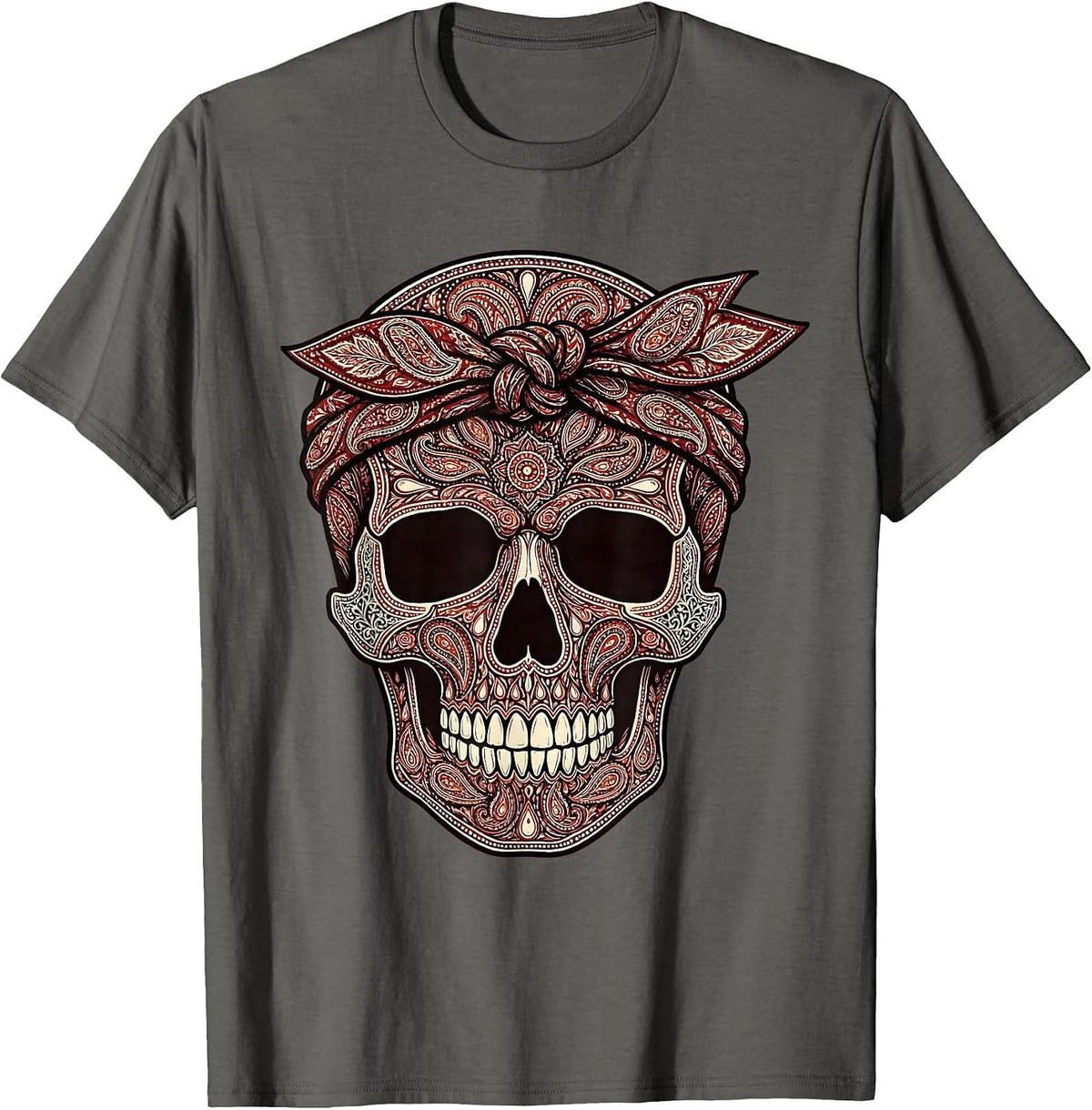 Men's Skull Knotted Bandana Headband Graphic T-Shirt - Asphalt Grey