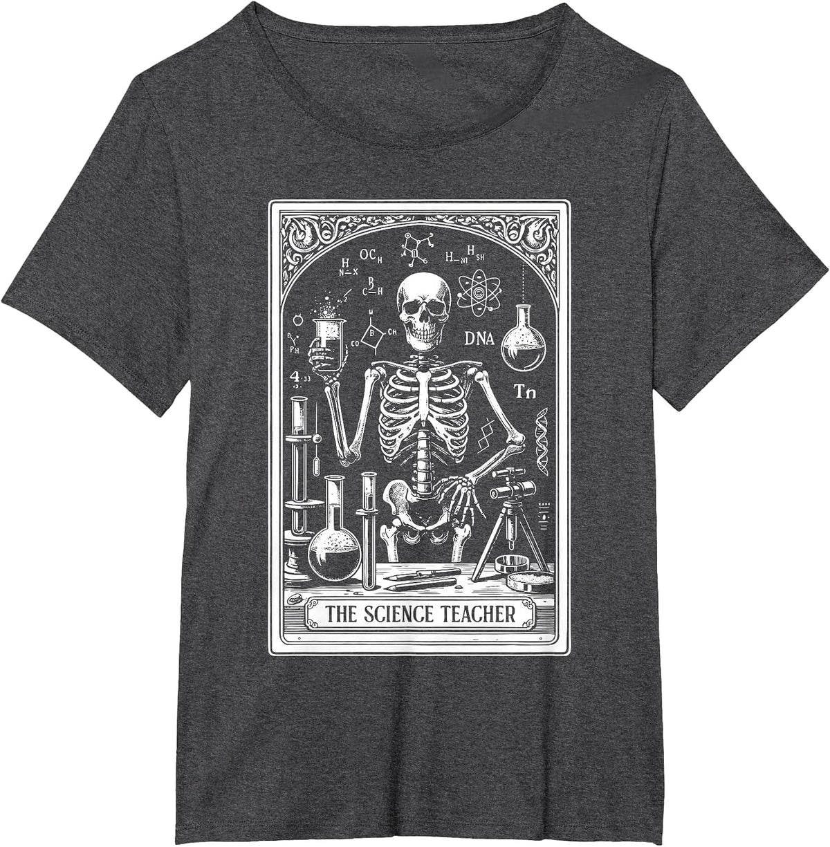 Science Teacher Skeleton Tarot Card Teacher Appreciation T-Shirt - Dark Heather Grey