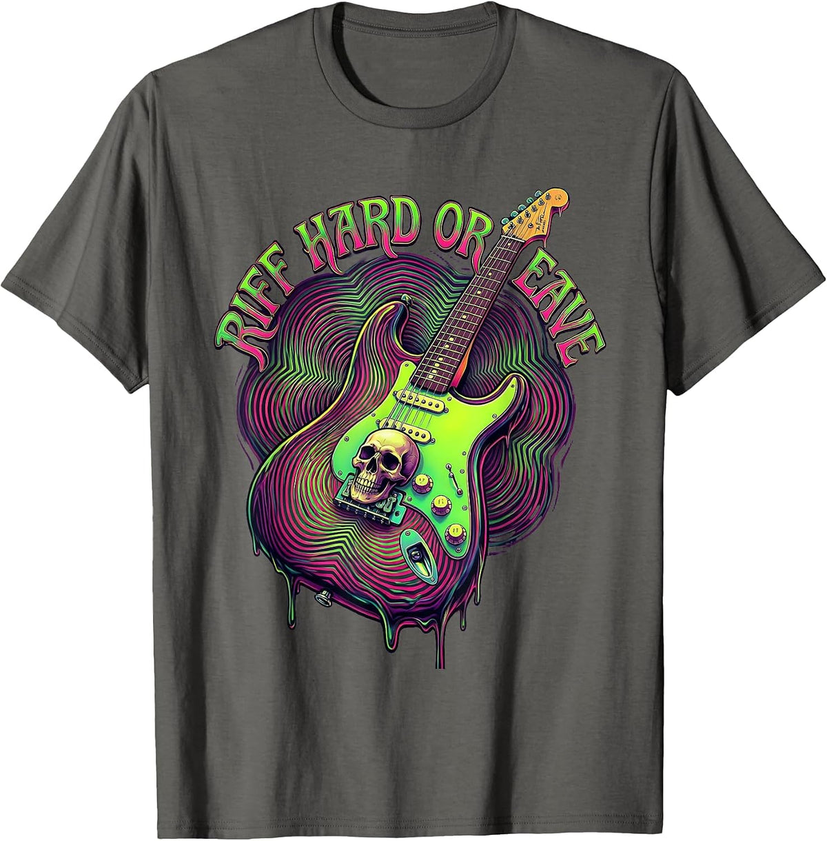 Riff Hard Or Leave Heavy Metal Guitar Design T-Shirt - Asphalt Grey
