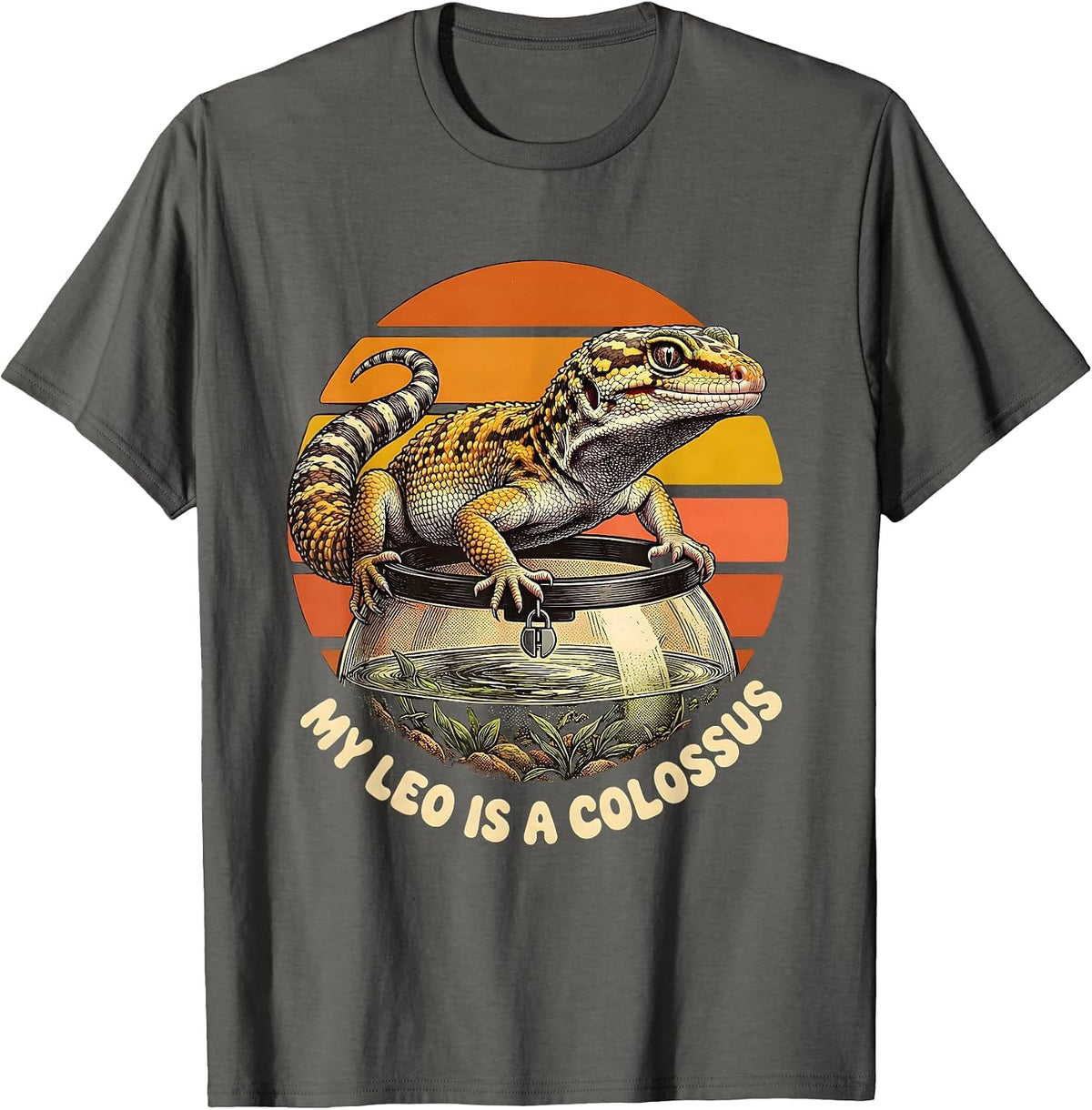 Men's My Leo Is A Colossus Retro 70s Funny Leopard Gecko Owner T-Shirt - Asphalt Grey