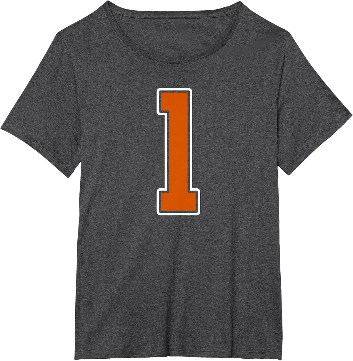 Burnt Orange White Number 1 Jersey Player Uniform #1 T-Shirt - Dark Heather Grey