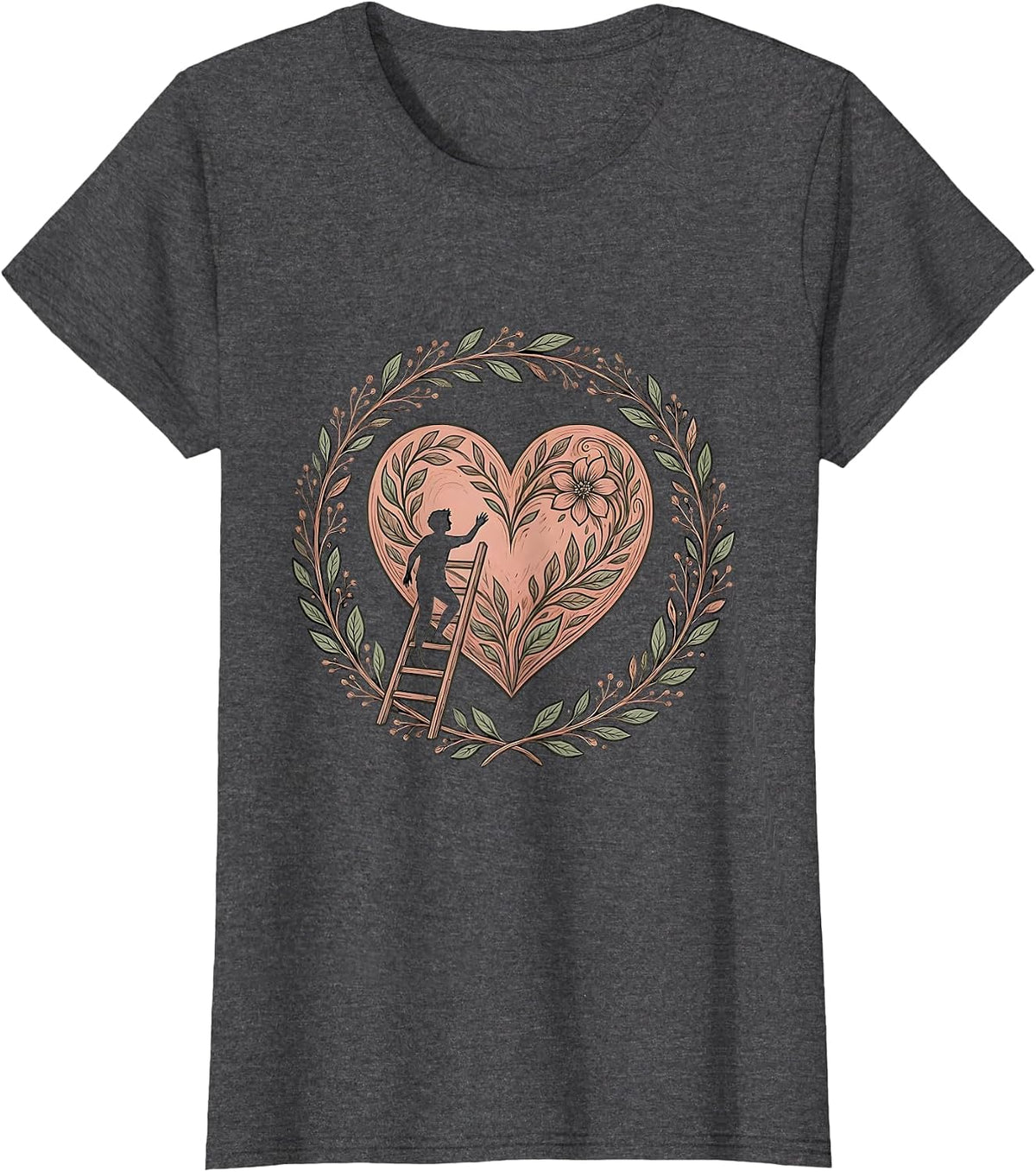 Women's I Love Me Ladder Climbing Heart Graphic T-Shirt - Dark Heather Grey