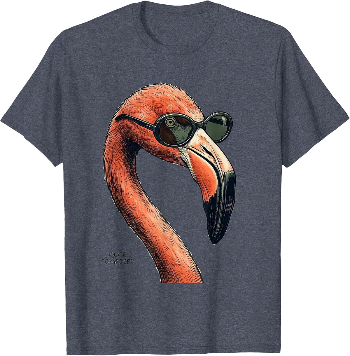 Quite Composed Flamingo Sunglasses Cool Animal Lover Graphic T-Shirt - Heather Blue