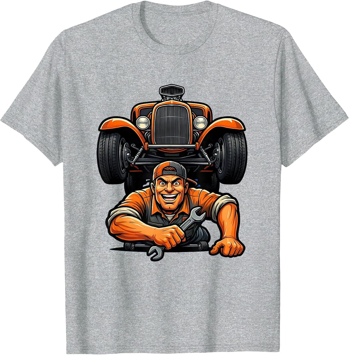 Men's Classic Hot Rod Mechanic Illustration T-Shirt - Heather Grey