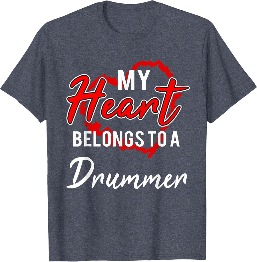 My Heart Belongs to a Drummer Band Musician Percussion Drums T-Shirt - Heather Blue