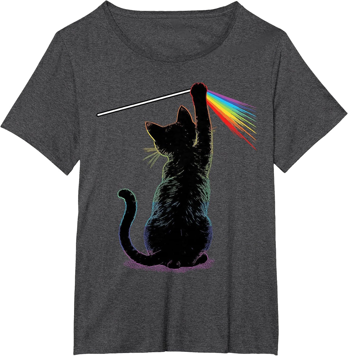 Black Cat Rainbow Light Prism Science Lover Physics LGBT T-Shirt - Dark Heather Grey