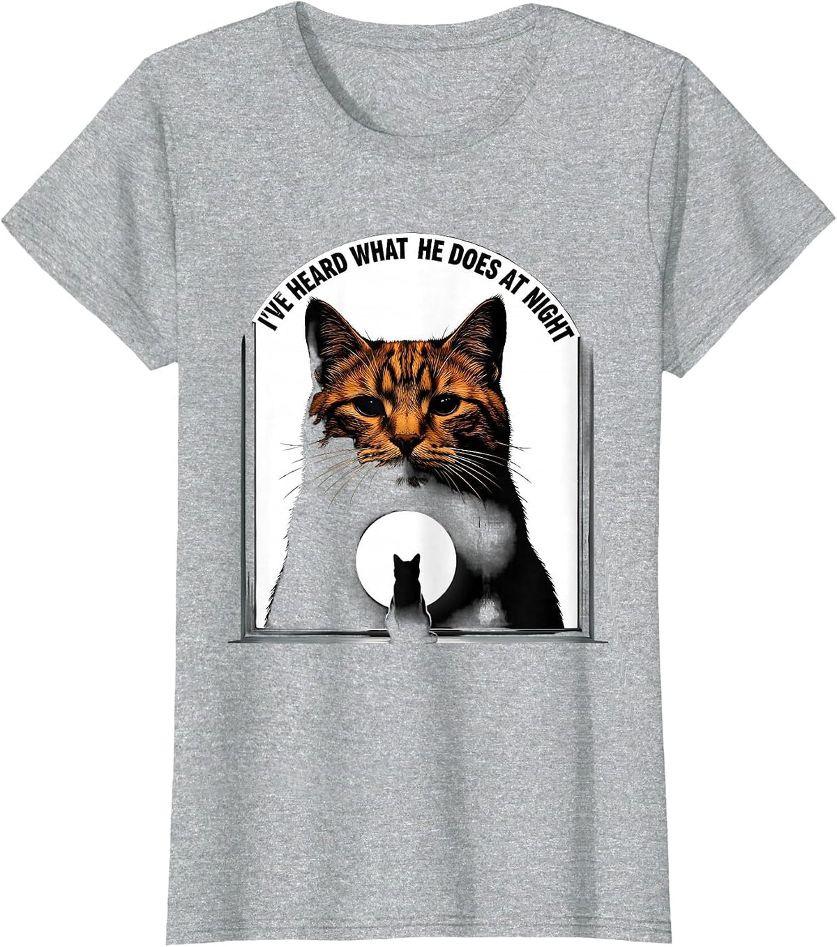 I've Heard What He Does At Night Funny Orange Tabby Cat T-Shirt - Heather Grey