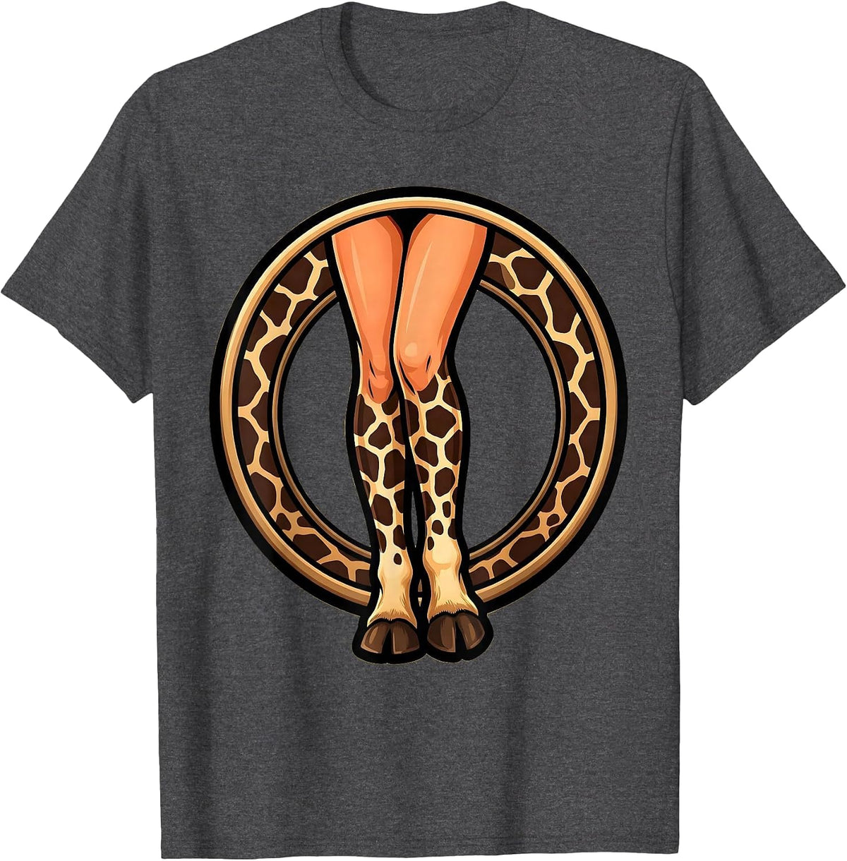 Men's Giraffe Pattern Legs Animal Print Transformation T-Shirt - Dark Heather Grey