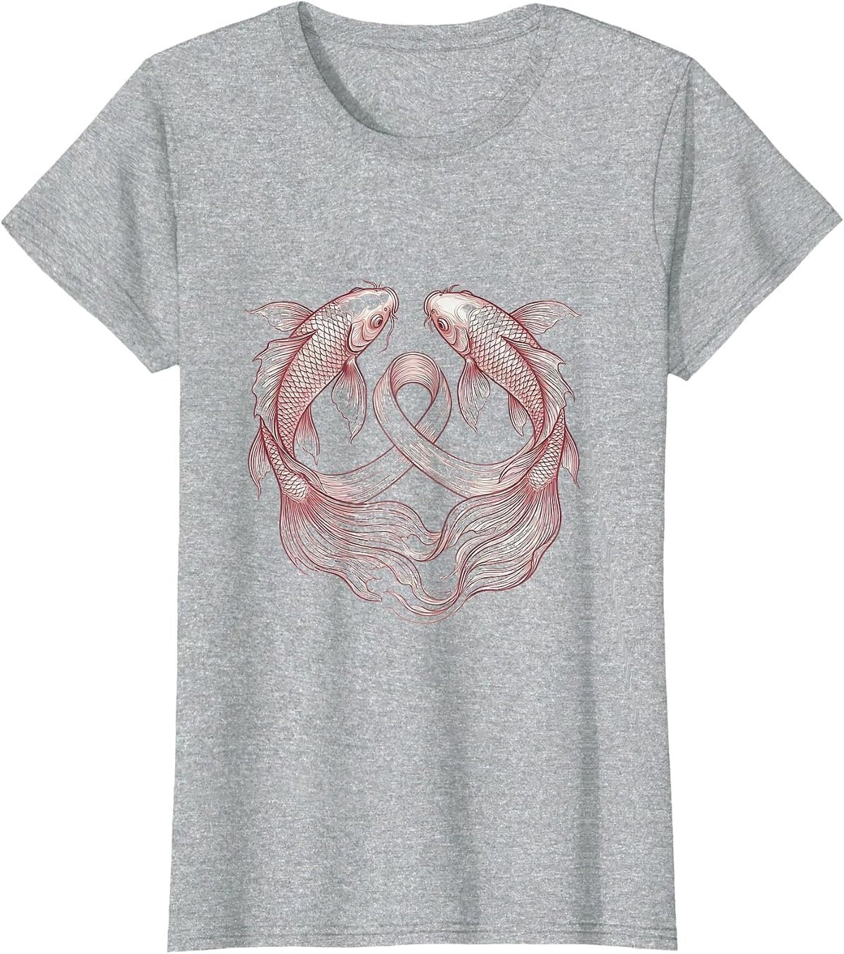 Koi Fish Pink Ribbon Breast Cancer Awareness T-Shirt - Heather Grey