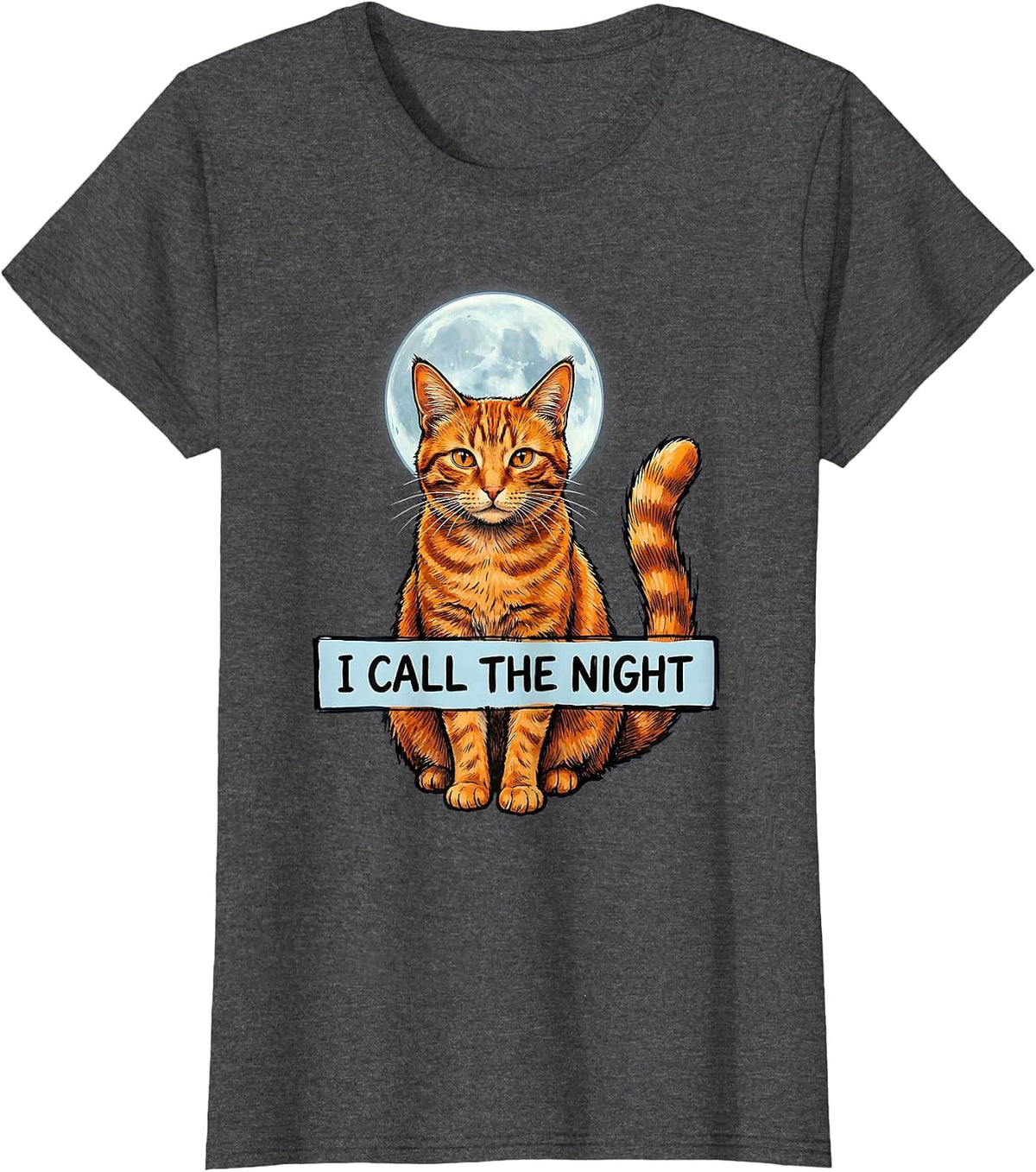 Women's I Call The Night Mystical Orange Tabby Cat Warrior Clan Fan T-Shirt - Dark Heather Grey