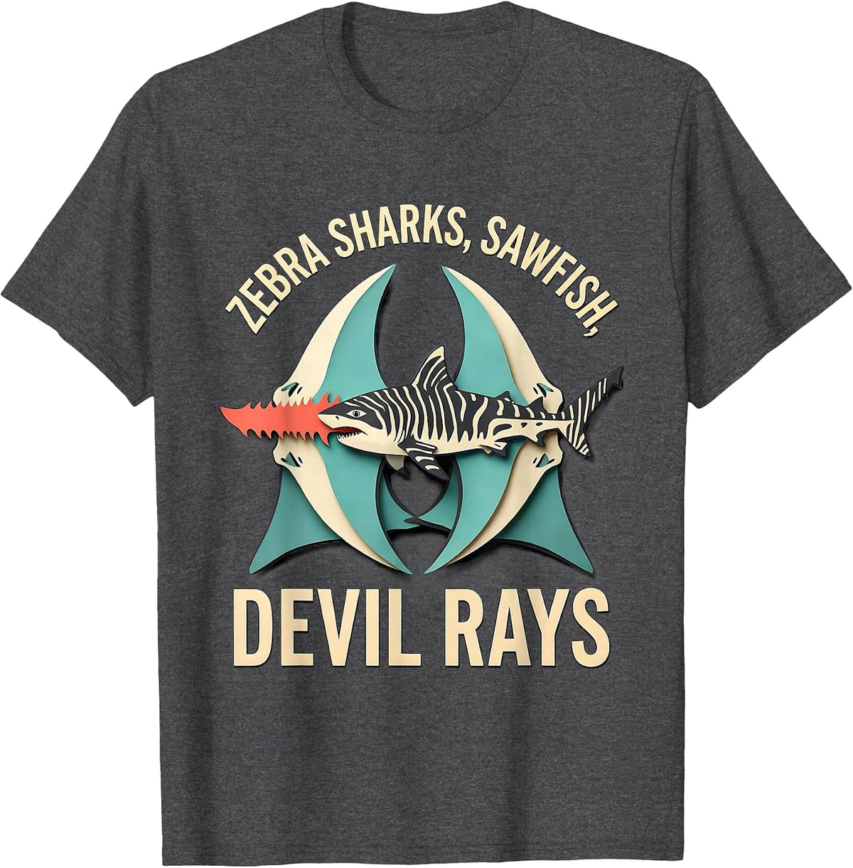 Men's Zebra Sharks Sawfish Devil Rays Funny Shark Lover Ocean T-Shirt - Dark Heather Grey