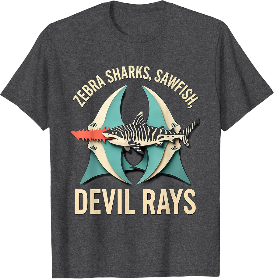 Men's Zebra Sharks Sawfish Devil Rays Funny Shark Lover Ocean T-Shirt - Dark Heather Grey