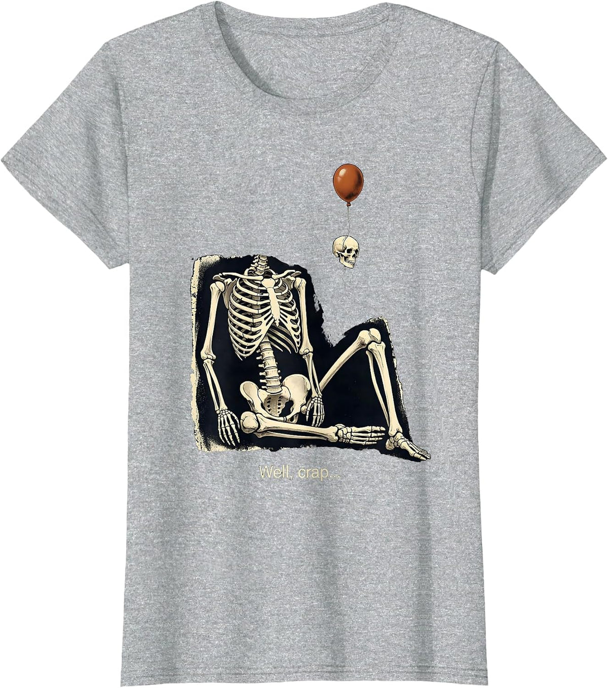 Well, crap... Rubber Stamp Dark Humor Halloween Skeleton T-Shirt - Heather Grey