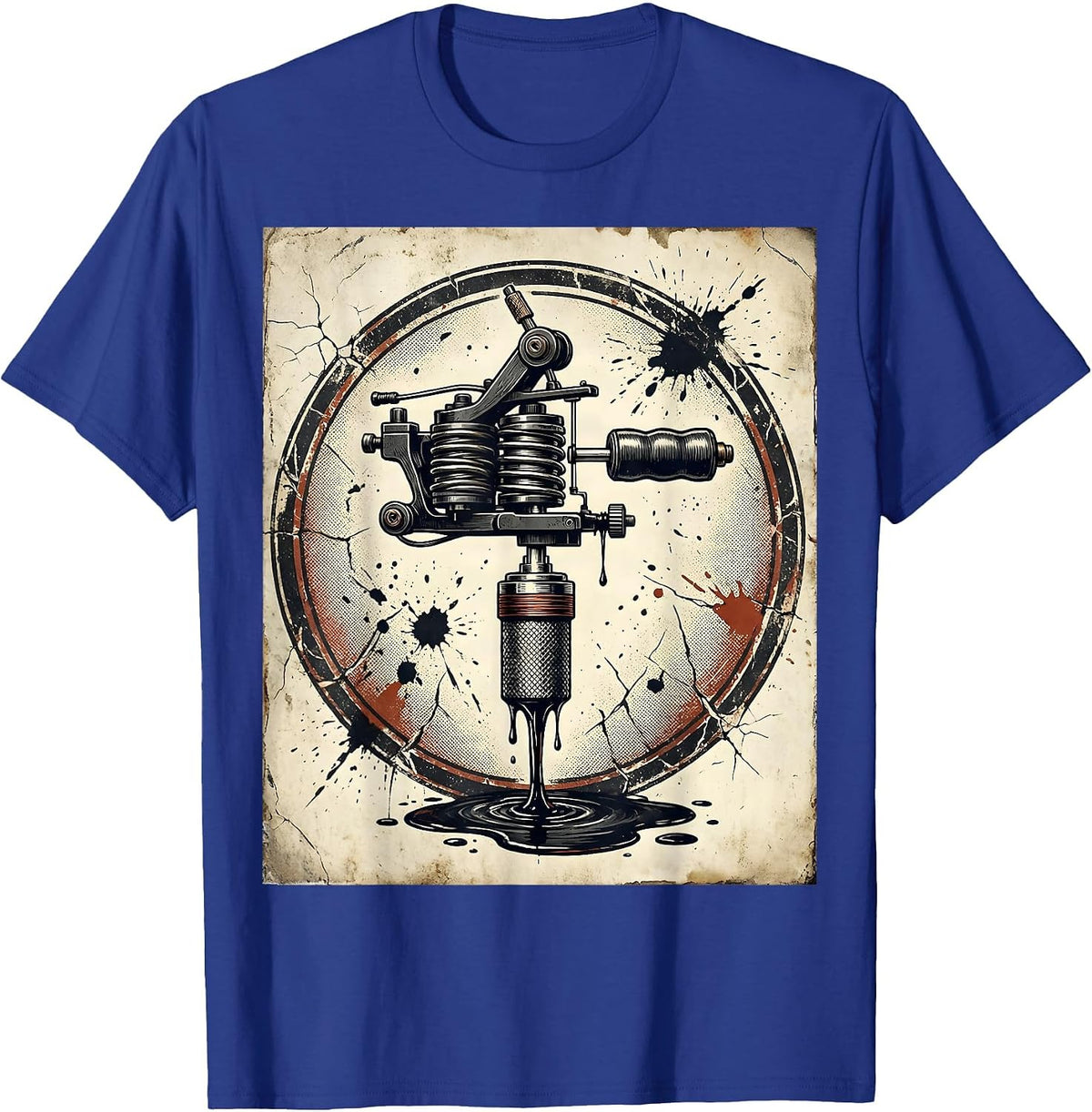 Tattoo Machine Dripping Ink Bold Graphic Design T-Shirt - Royal Blue