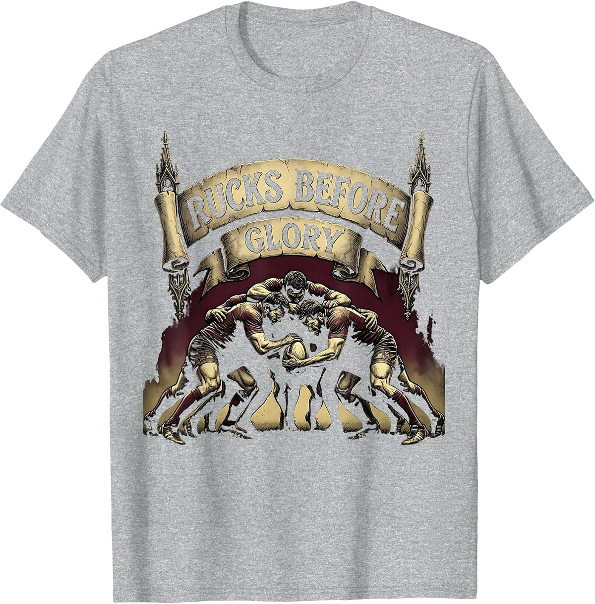 Men's Rucks Before Glory Rugby Graphic Design T-Shirt - Heather Grey