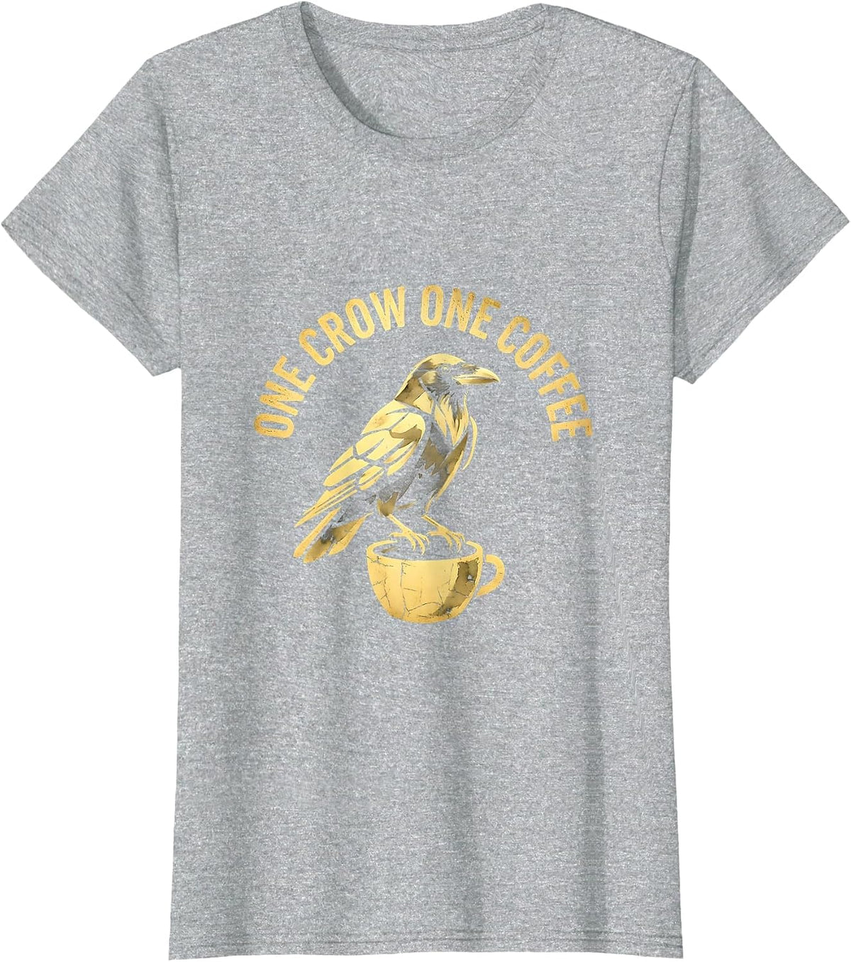 One Crow One Coffee Cawf Bird Lover Design T-Shirt - Heather Grey