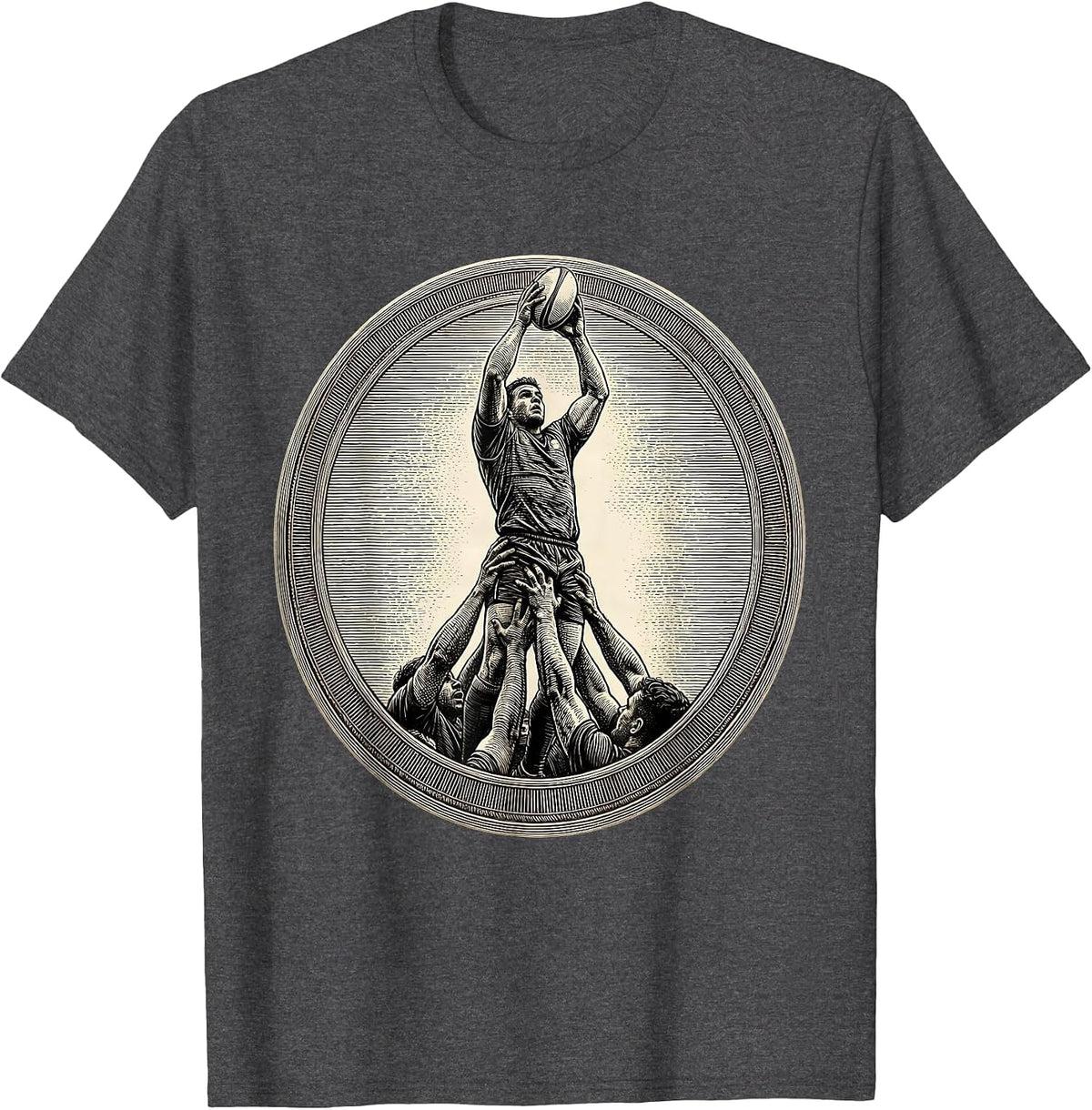 Men's Rugby Lineout Lift Graphic Design T-Shirt - Dark Heather Grey
