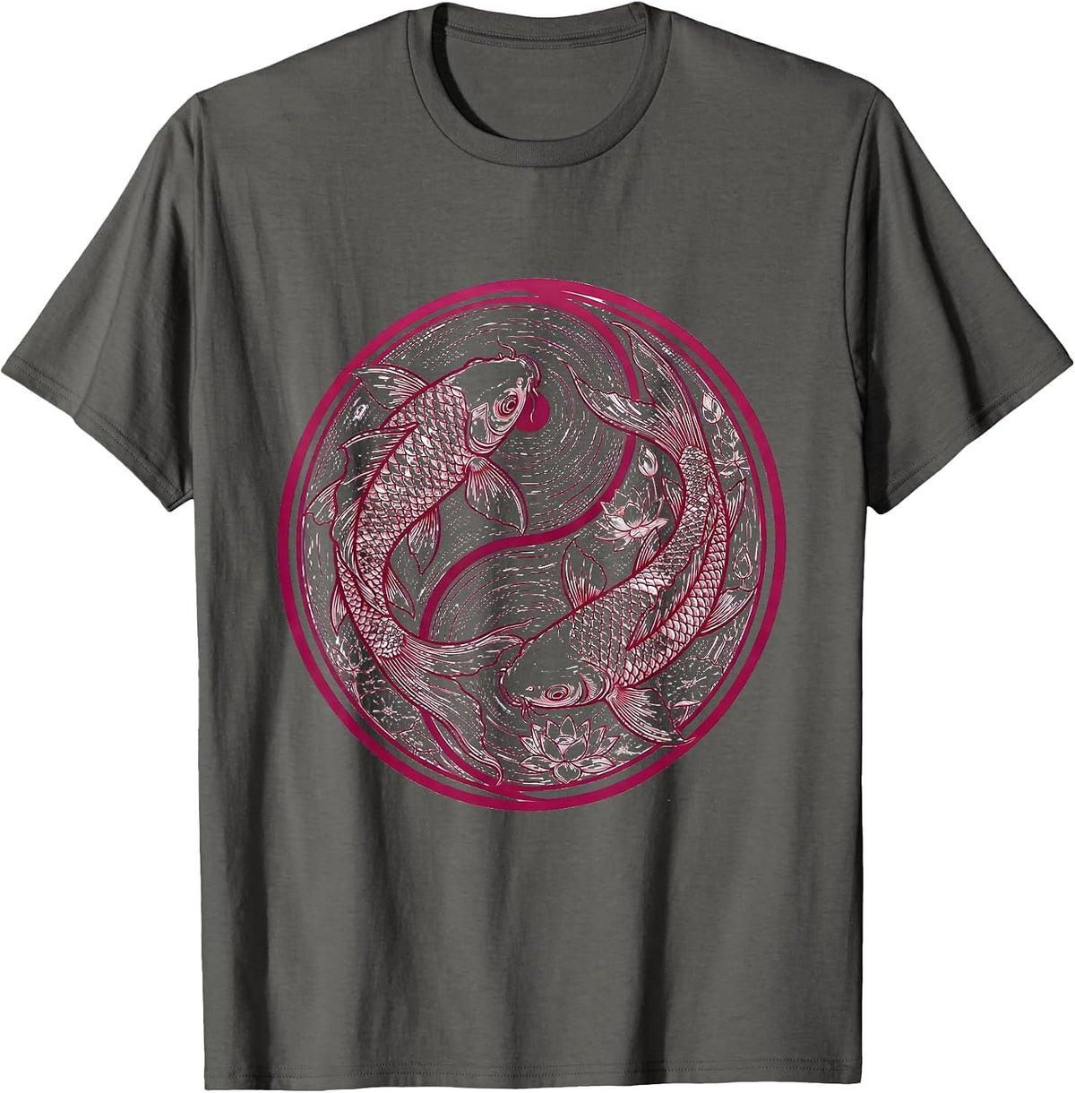 Men's Koi Fish Pink Water Breast Cancer Awareness T-Shirt - Asphalt Grey