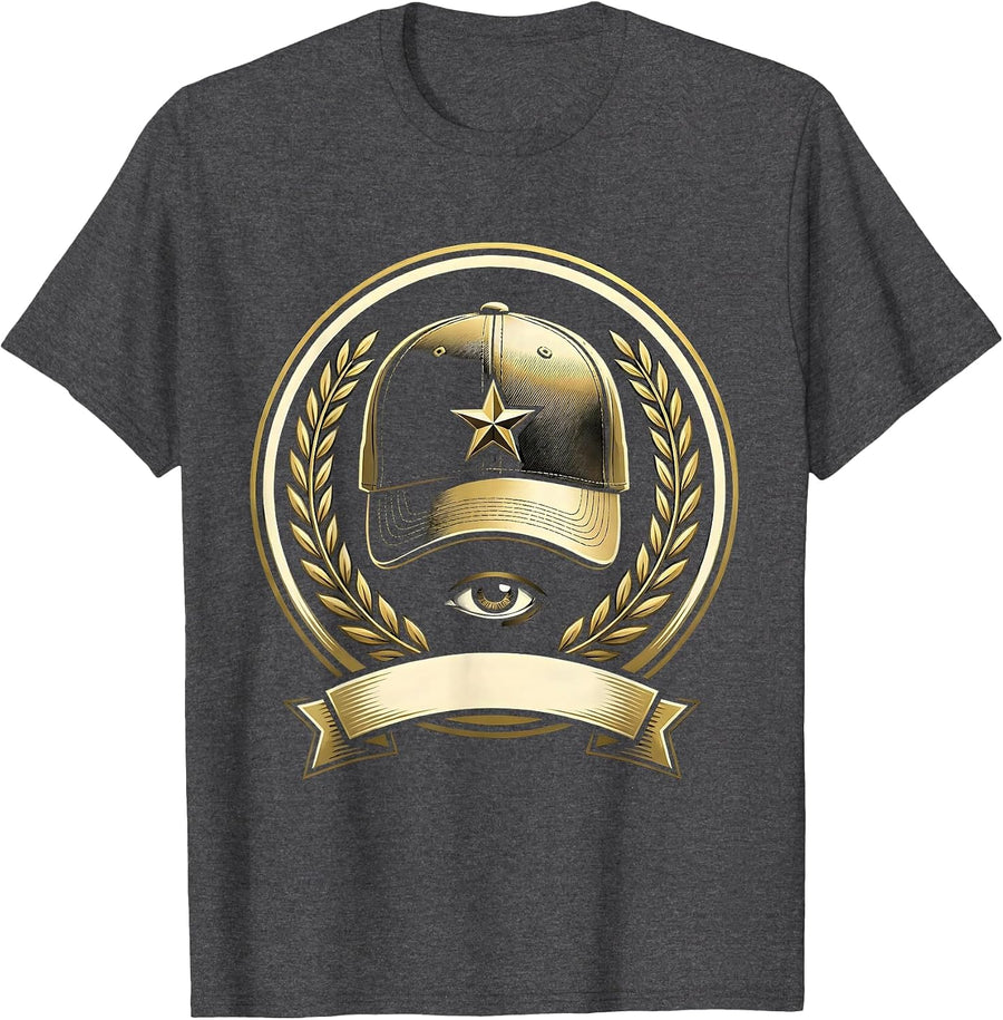 Men's Fitted Cap Tilted Hip Hop Graphic Design T-Shirt - Dark Heather Grey
