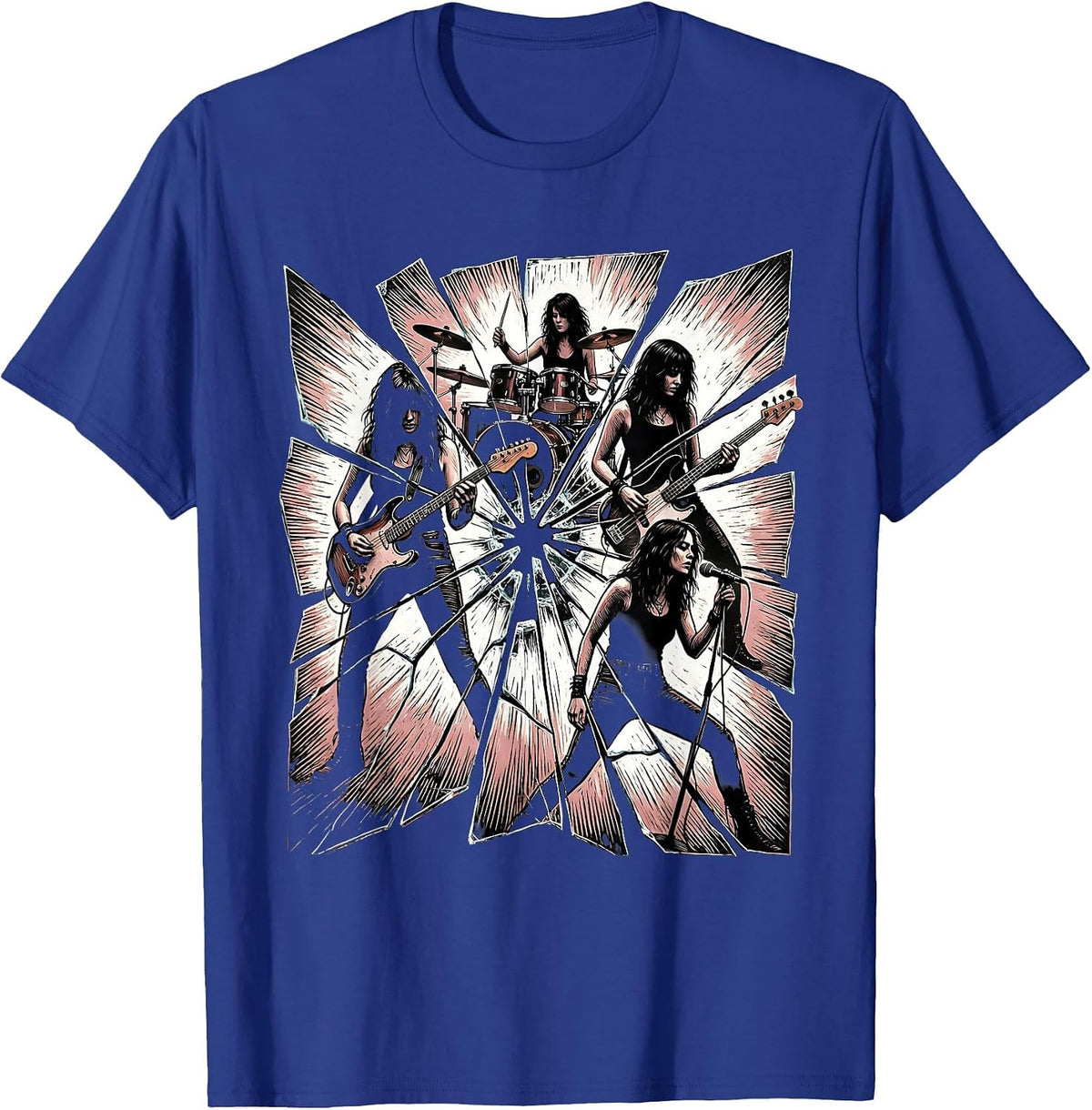 All-Female Band Shattered Mirror Reflection Art T-Shirt - Royal Blue