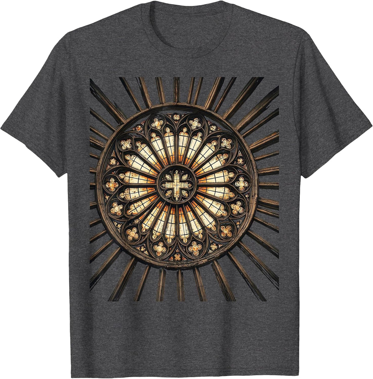 Men's Stained Glass Window Radiant Beams Christian Art T-Shirt - Dark Heather Grey