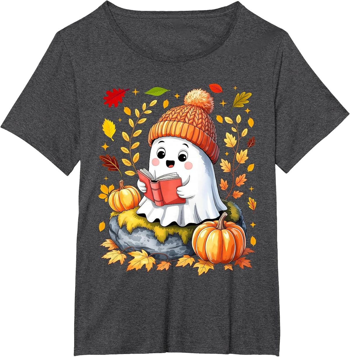 Cute Drinking Coffee Halloween Ghost Ice Womens T-Shirt - Dark Heather Grey