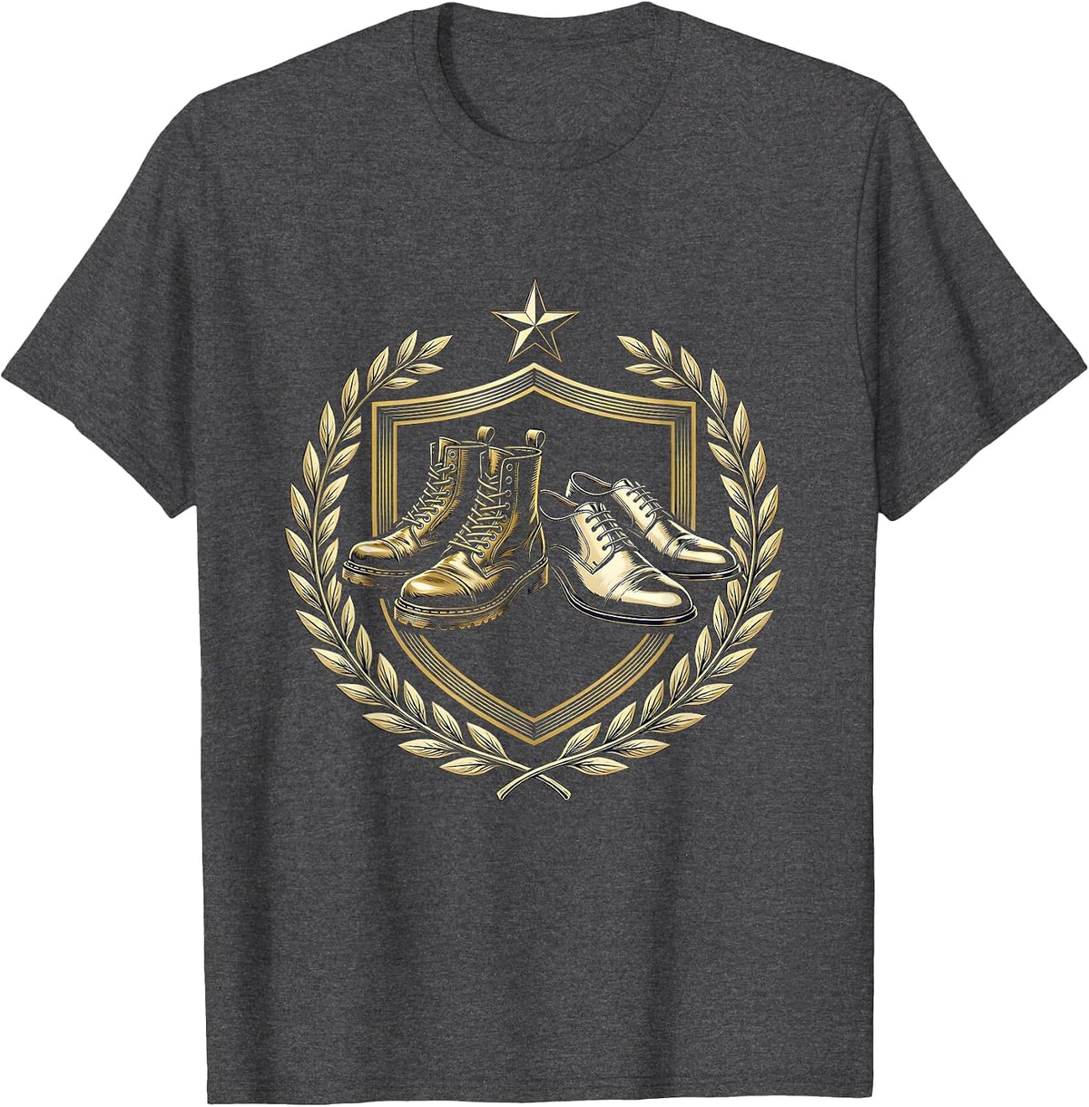 Military Boots and Dress Shoes Veteran Graphic T-Shirt - Dark Heather Grey