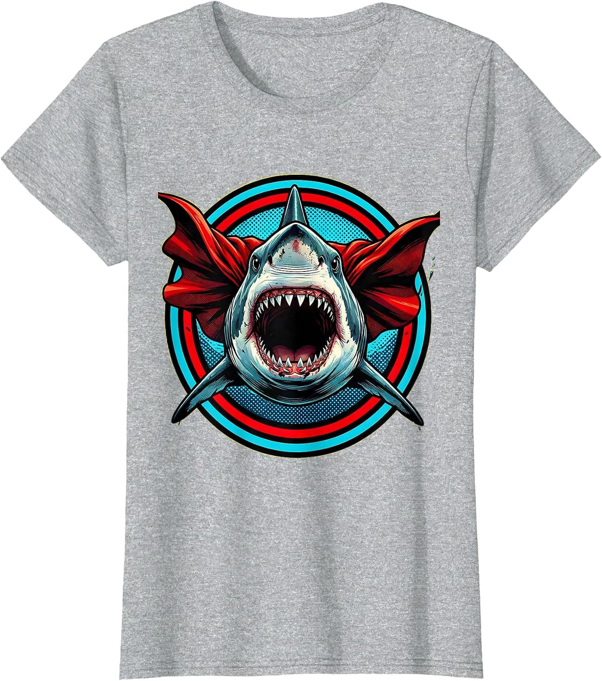Women's Mommy Shark Superhero Cape Graphic Tee T-Shirt - Heather Grey